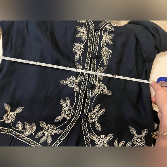 Karin Stevens Petites Vintage Navy Embroidered Jumpsuit 8P NWT 💙🤍 - Picture 11 of 12